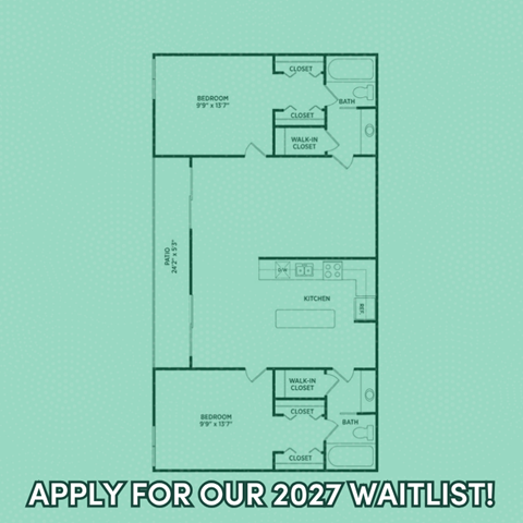 Floor plan for 2 beds, 2 baths, 1094 sqft